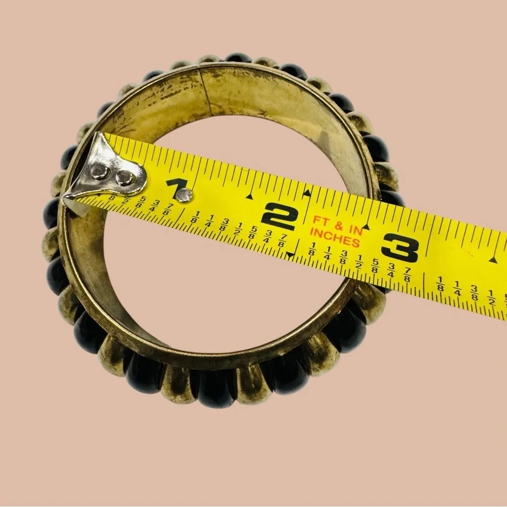 Vintage Gold & Black Chunky Bangle Bracelet | Statement Retro Jewelry